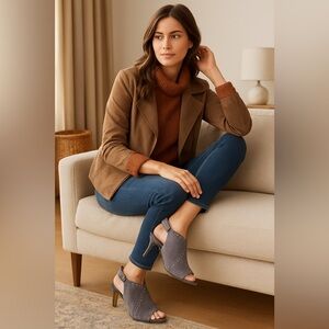 White House Black Market Gray Suede Studded Heels | Size 8